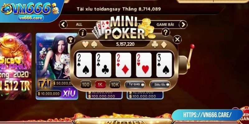 Giao diện mini poker thân thiện, thao tác nhanh chỉ với vài chạm